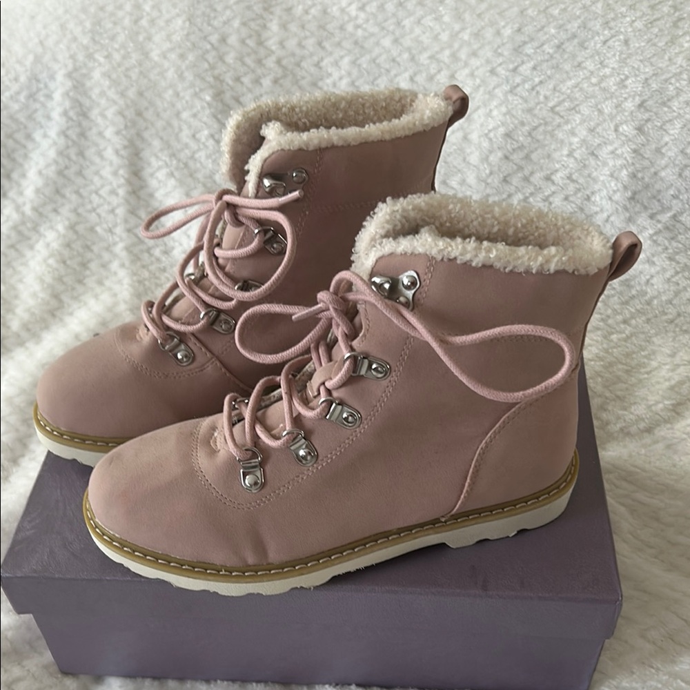 Sugar Pink and Cream Ankle Boots with Rugged Sole
